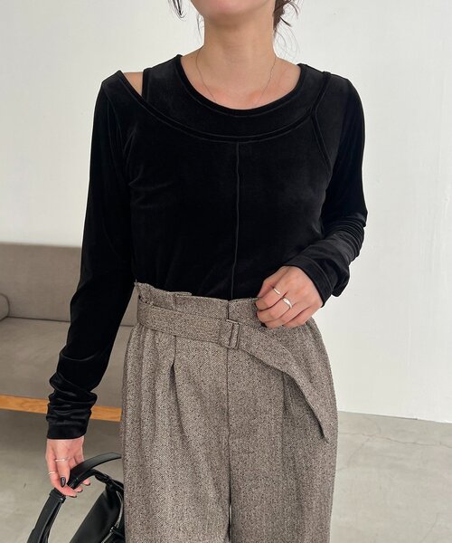 CAPRICIEUX LE'MAGE（カプリシューレマージュ）の「レイヤードベロアTシャツ（Tシャツ/カットソー・レディース・ブラック/グレイッシュベージュ/ホワイト系その他・FREE）」の19枚目の写真