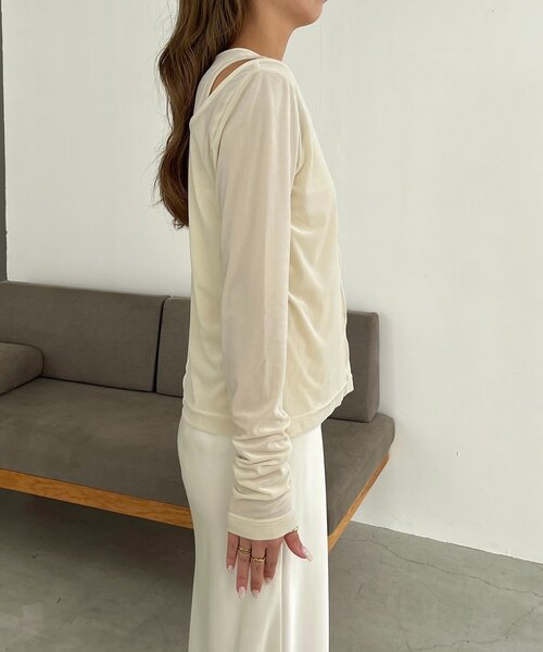 CAPRICIEUX LE'MAGE（カプリシューレマージュ）の「レイヤードベロアTシャツ（Tシャツ/カットソー・レディース・ブラック/グレイッシュベージュ/ホワイト系その他・FREE）」の21枚目の写真