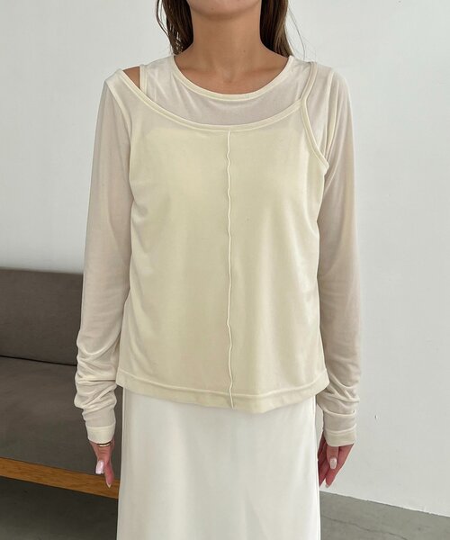 CAPRICIEUX LE'MAGE（カプリシューレマージュ）の「レイヤードベロアTシャツ（Tシャツ/カットソー・レディース・ブラック/グレイッシュベージュ/ホワイト系その他・FREE）」の19枚目の写真