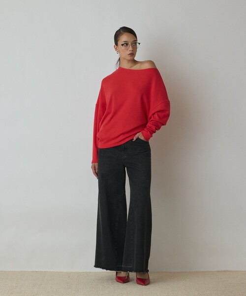 Diagram（ダイアグラム）の「アシメテレコカットトップ（Tシャツ/カットソー・レディース・レッド/ブラウン/ブラック・36）」の16枚目の写真