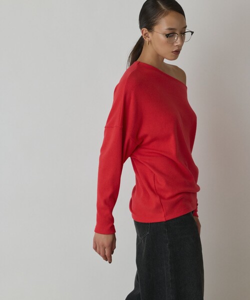 Diagram（ダイアグラム）の「アシメテレコカットトップ（Tシャツ/カットソー・レディース・レッド/ブラウン/ブラック・36）」の21枚目の写真