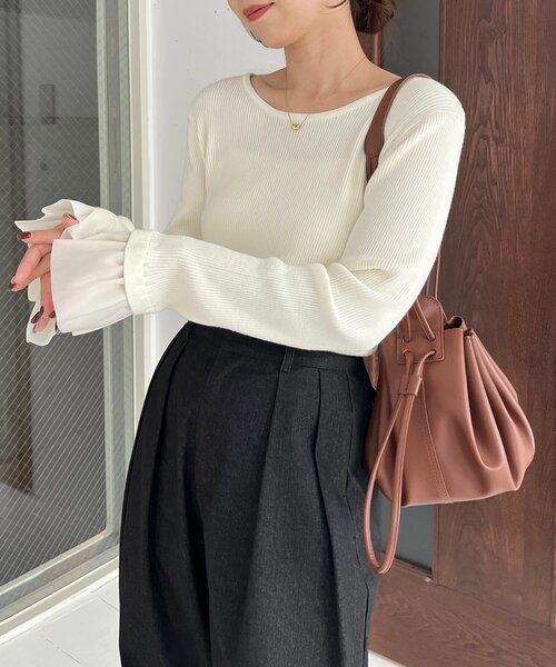 CAPRICIEUX LE'MAGE(カプリシューレマージュ)の「フレアカフスニット(ニット/セーター・レディース・ブラウン/ブラック/オフホワイト・FREE)」の22枚目の写真