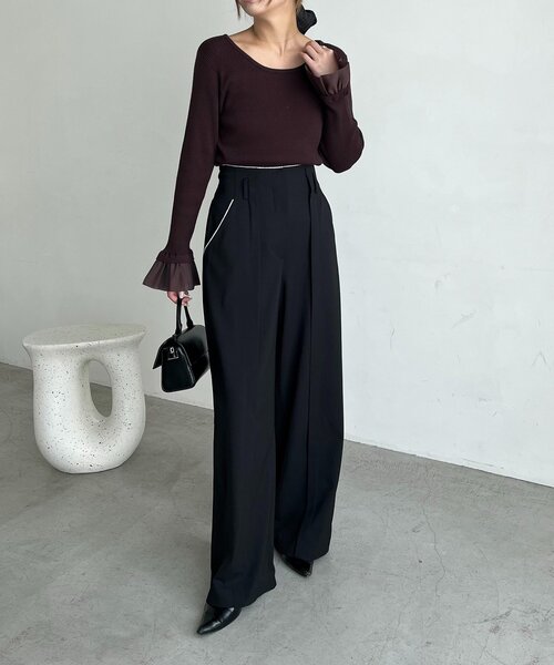 CAPRICIEUX LE'MAGE(カプリシューレマージュ)の「フレアカフスニット(ニット/セーター・レディース・ブラウン/ブラック/オフホワイト・FREE)」の14枚目の写真