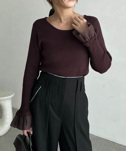 CAPRICIEUX LE'MAGE(カプリシューレマージュ)の「フレアカフスニット(ニット/セーター・レディース・ブラウン/ブラック/オフホワイト・FREE)」の17枚目の写真