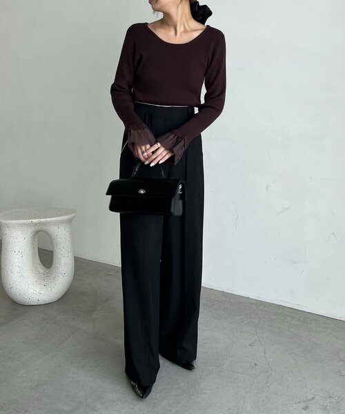 CAPRICIEUX LE'MAGE(カプリシューレマージュ)の「フレアカフスニット(ニット/セーター・レディース・ブラウン/ブラック/オフホワイト・FREE)」の18枚目の写真