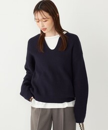 SHIPS Colors:〈手洗い可能〉畦 スキッパー ニット◇