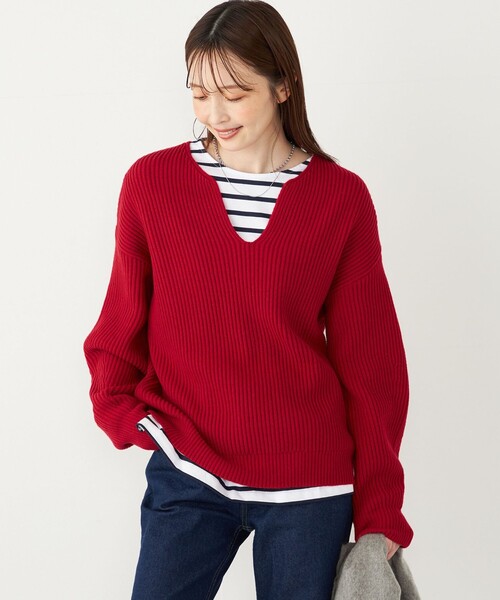 セール】SHIPS Colors:〈手洗い可能〉畦 スキッパー ニット◇（ニット