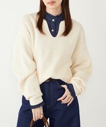 SHIPS Colors:〈手洗い可能〉畦 スキッパー ニット◇
