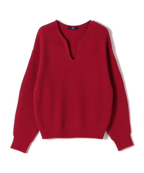 SHIPS Colors（シップス カラーズ）の「SHIPS Colors:〈手洗い可能〉畦 スキッパー ニット◇（ニット/セーター・レディース・オフホワイト/レッド/ネイビー・ONE SIZE）」の5枚目の写真