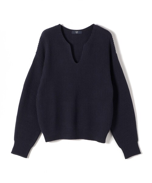 SHIPS Colors（シップス カラーズ）の「SHIPS Colors:〈手洗い可能〉畦 スキッパー ニット◇（ニット/セーター・レディース・オフホワイト/レッド/ネイビー・ONE SIZE）」の6枚目の写真