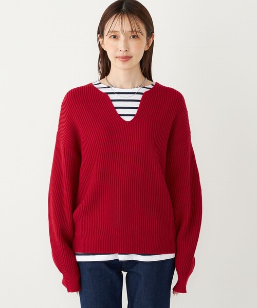 SHIPS Colors（シップス カラーズ）の「SHIPS Colors:〈手洗い可能〉畦 スキッパー ニット◇（ニット/セーター・レディース・オフホワイト/レッド/ネイビー・ONE SIZE）」の14枚目の写真