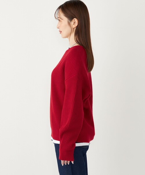 SHIPS Colors（シップス カラーズ）の「SHIPS Colors:〈手洗い可能〉畦 スキッパー ニット◇（ニット/セーター・レディース・オフホワイト/レッド/ネイビー・ONE SIZE）」の15枚目の写真