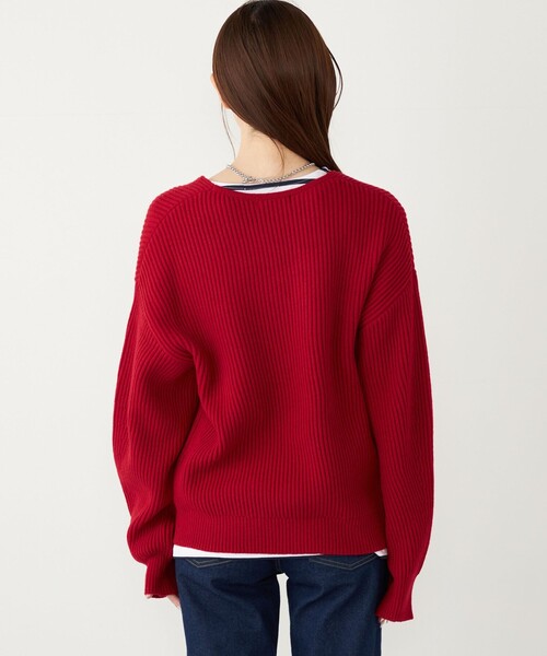 SHIPS Colors（シップス カラーズ）の「SHIPS Colors:〈手洗い可能〉畦 スキッパー ニット◇（ニット/セーター・レディース・オフホワイト/レッド/ネイビー・ONE SIZE）」の16枚目の写真
