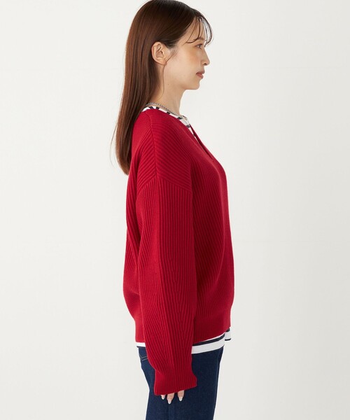 SHIPS Colors（シップス カラーズ）の「SHIPS Colors:〈手洗い可能〉畦 スキッパー ニット◇（ニット/セーター・レディース・オフホワイト/レッド/ネイビー・ONE SIZE）」の17枚目の写真