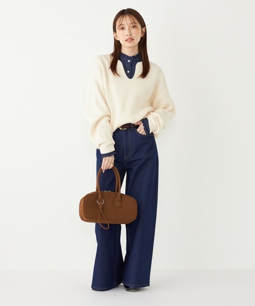 SHIPS Colors（シップス カラーズ）の「SHIPS Colors:〈手洗い可能〉畦 スキッパー ニット◇（ニット/セーター・レディース・オフホワイト/レッド/ネイビー・ONE SIZE）」の18枚目の写真