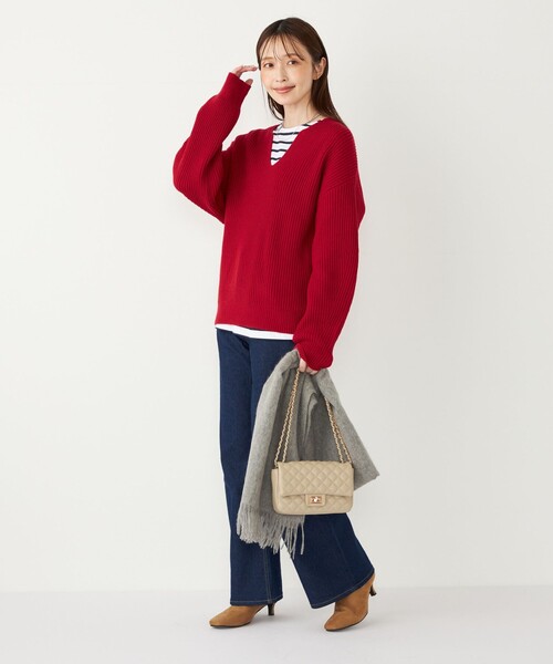 SHIPS Colors（シップス カラーズ）の「SHIPS Colors:〈手洗い可能〉畦 スキッパー ニット◇（ニット/セーター・レディース・オフホワイト/レッド/ネイビー・ONE SIZE）」の19枚目の写真