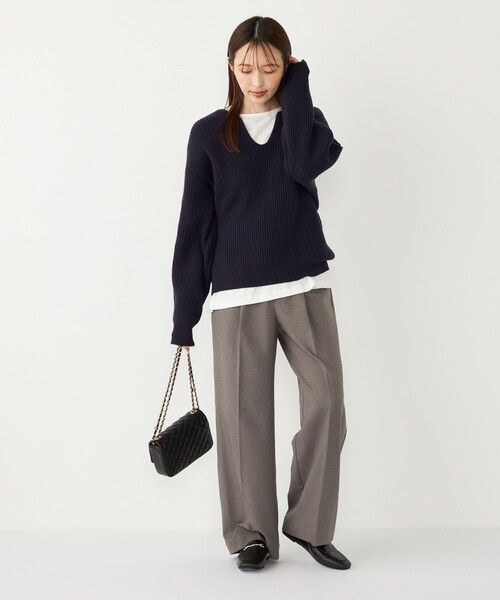 SHIPS Colors（シップス カラーズ）の「SHIPS Colors:〈手洗い可能〉畦 スキッパー ニット◇（ニット/セーター・レディース・オフホワイト/レッド/ネイビー・ONE SIZE）」の21枚目の写真