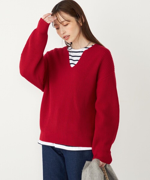 セール】SHIPS Colors:〈手洗い可能〉畦 スキッパー ニット◇（ニット