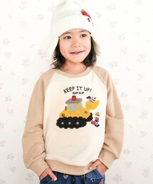 SLAP SLIP（スラップスリップ）の「はたらくくるまおもちゃぽこぽこサガラ刺しゅうラグラントレーナー(80~130cm)（スウェット）」