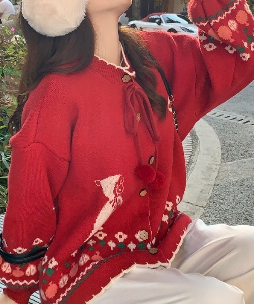 セール】【秋冬新作】ジャカードニットカーディガン（カーディガン