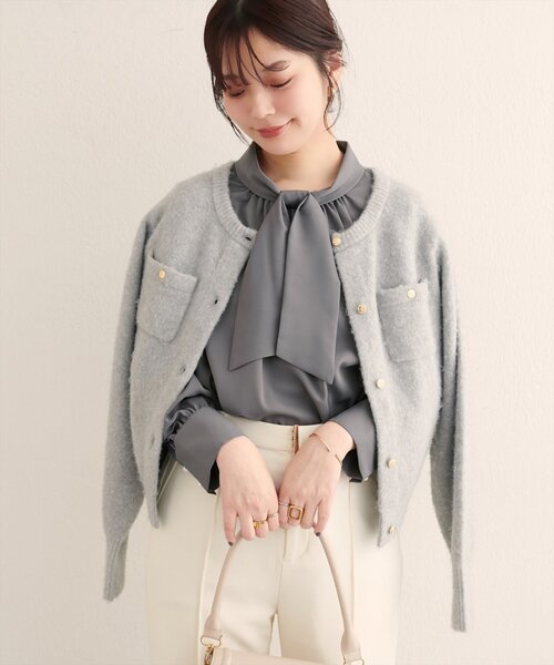 natural couture（ナチュラルクチュール）の「【WEB限定】袖口パールノット結びボウタイブラウス（シャツ/ブラウス・レディース・サックスブルー/ピンクベージュ/ブラウン/その他1/ネイビー/チャコールグレー/グレー/オフホワイト・FREE）」の21枚目の写真