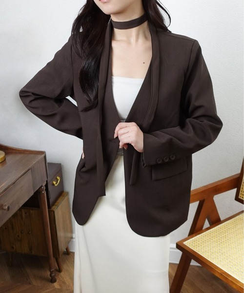 セール】ノーカラー チョーカーセットテーラードジャケット