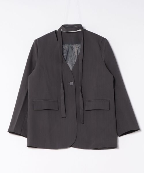 セール】ノーカラー チョーカーセットテーラードジャケット