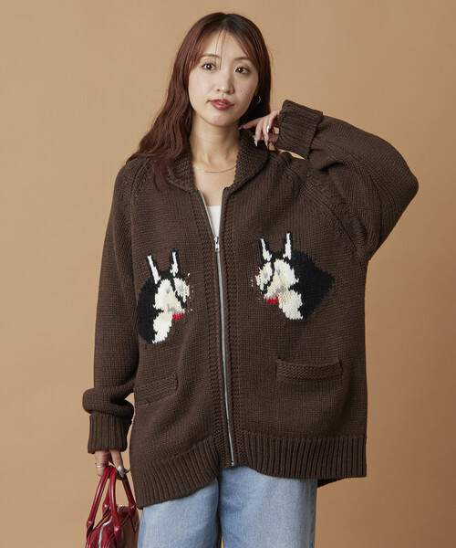 アダワス　カウチンジップカーディガン　チャコールグレー ADAWAS｜ウール カウチン ニット ベスト “COWICHAN VEST” adws-301-59