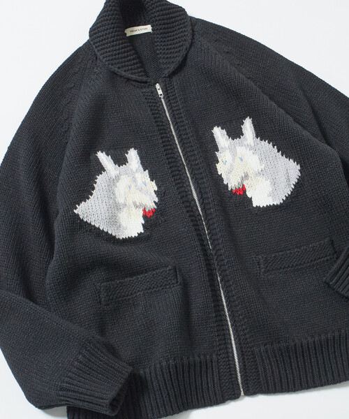 FREAK'S STORE(フリークスストア)の「限定展開 リラックスフィット ジャガード カウチン ジップアップ ニットカーディガン / アニマル柄(カーディガン/ボレロ・メンズ・ネイビー/ブラウン/チャコールグレー/ブラック・LARGE/MEDIUM)」の2枚目の写真