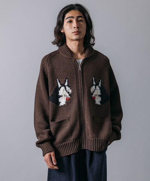 限定展開 リラックスフィット ジャガード カウチン ジップアップ