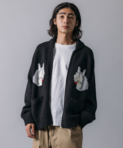 FREAK'S STORE(フリークスストア)の「限定展開 リラックスフィット ジャガード カウチン ジップアップ ニットカーディガン / アニマル柄(カーディガン/ボレロ・メンズ・ネイビー/ブラウン/チャコールグレー/ブラック・LARGE/MEDIUM)」の9枚目の写真