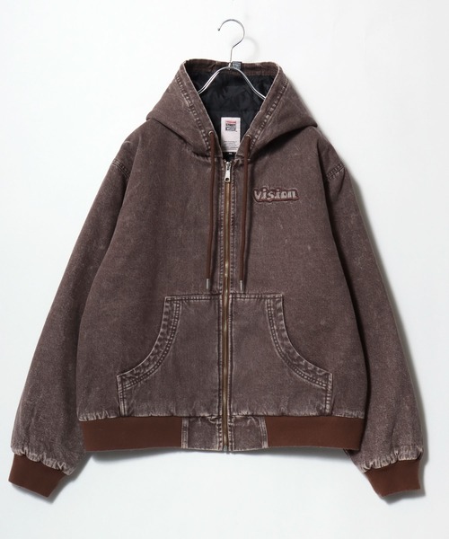 VISION STREET WEAR(ヴィジョンストリートウェア)の「2025AW VISION STREET WEAR/ヴィジョンストリートウエア ウォッシュ加工 フロント・バックロゴ刺繍 ビックシルエット 中綿 デニムフードブルゾン(ブルゾン・メンズ・パープル/ブラウン/スミクロ・M/L)」の16枚目の写真