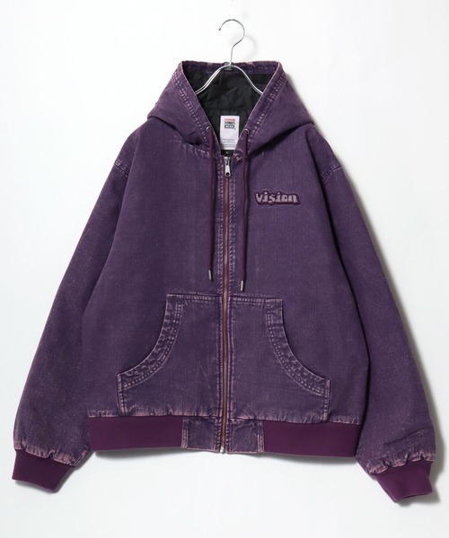 VISION STREET WEAR(ヴィジョンストリートウェア)の「2025AW VISION STREET WEAR/ヴィジョンストリートウエア ウォッシュ加工 フロント・バックロゴ刺繍 ビックシルエット 中綿 デニムフードブルゾン(ブルゾン・メンズ・パープル/ブラウン/スミクロ・M/L)」の18枚目の写真