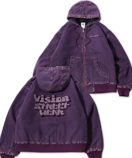 VISION STREET WEAR(ヴィジョンストリートウェア)の「2025AW VISION STREET WEAR/ヴィジョンストリートウエア ウォッシュ加工 フロント・バックロゴ刺繍 ビックシルエット 中綿 デニムフードブルゾン(ブルゾン・メンズ・パープル/ブラウン/スミクロ・M/L)」の12枚目の写真