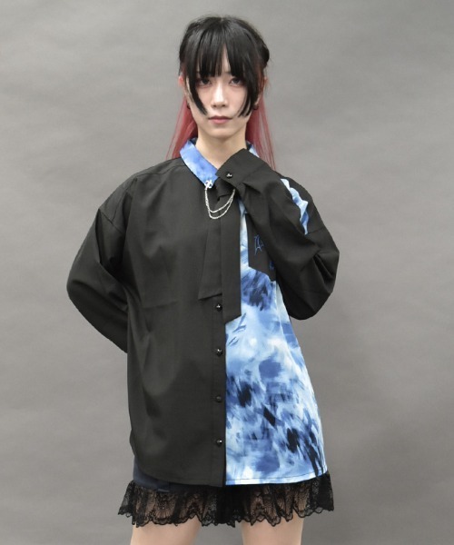 NIBBLE POISON(ニブルポイズン)の「マーブルバイカラーシャツ(シャツ/ブラウス・レディース・グレー/ブルー/レッド・MEDIUM)」の7枚目の写真
