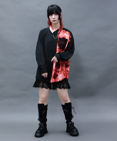 NIBBLE POISON(ニブルポイズン)の「マーブルバイカラーシャツ(シャツ/ブラウス・レディース・グレー/ブルー/レッド・MEDIUM)」の11枚目の写真