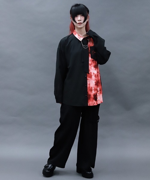 NIBBLE POISON(ニブルポイズン)の「マーブルバイカラーシャツ(シャツ/ブラウス・レディース・グレー/ブルー/レッド・MEDIUM)」の12枚目の写真