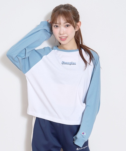 Champion（チャンピオン）の「【Champion】【綿100％】ラグラン長T（Tシャツ/カットソー・キッズ・ライトブルー/グリーン/ブラック・S:140cm/M:150cm/L:160cm）」の3枚目の写真