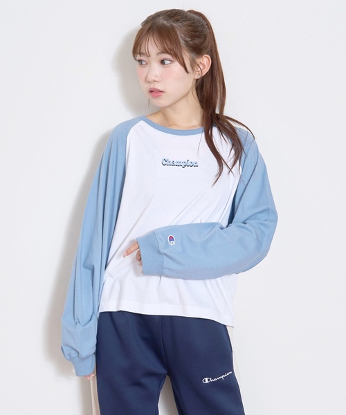 Champion（チャンピオン）の「【Champion】【綿100％】ラグラン長T（Tシャツ/カットソー・キッズ・ライトブルー/グリーン/ブラック・S:140cm/M:150cm/L:160cm）」の6枚目の写真