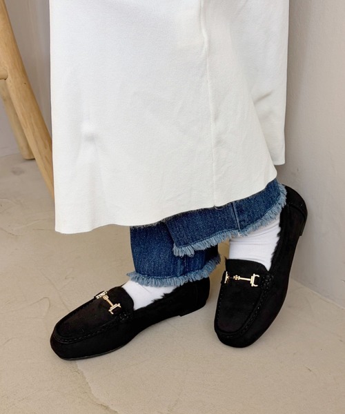 WA ORiental TRaffic（ダブルエーオリエンタルトラフィック）の「＼ ぽかぽか ボア スリッポン ／ムートン ビット モチーフ 付き ファー モカシン /52318（スリッポン・レディース・グレー/ブラック/グリーン・40/41/42/34/35/36/37/38/39/33/43）」の8枚目の写真