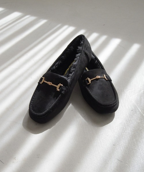 WA ORiental TRaffic（ダブルエーオリエンタルトラフィック）の「＼ ぽかぽか ボア スリッポン ／ムートン ビット モチーフ 付き ファー モカシン /52318（スリッポン・レディース・グレー/ブラック/グリーン・40/41/42/34/35/36/37/38/39/33/43）」の15枚目の写真