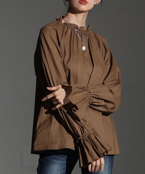 Sawa a la mode（サワアラモード）の「ベルスリーブフリルネックブラウス（シャツ/ブラウス・レディース・ホワイト/ブラウン/ブラック・FREE）」の3枚目の写真