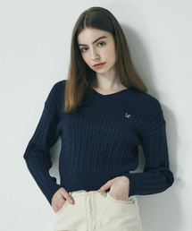 SALT AND CHOCOLATE（ソルトアンドチョコレート）の「SAC logo cable V-neck knit navy 4W2316001（ニット/セーター）」