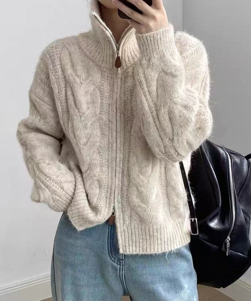 meJane（ミージェーン）の「ダブルジップ ケーブルニットカーディガン（カーディガン/ボレロ・レディース・グレー/モカ/ライトベージュ・FREE）」の10枚目の写真