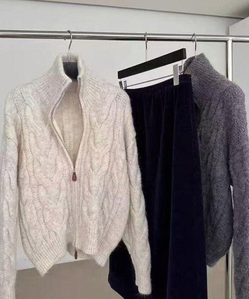 meJane（ミージェーン）の「ダブルジップ ケーブルニットカーディガン（カーディガン/ボレロ・レディース・グレー/モカ/ライトベージュ・FREE）」の11枚目の写真