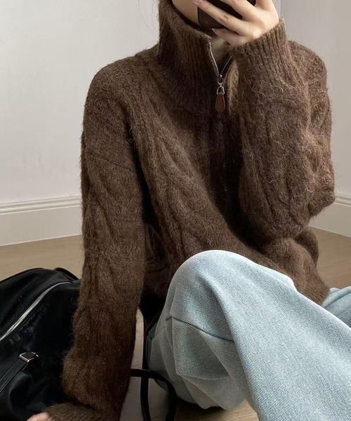 meJane（ミージェーン）の「ダブルジップ ケーブルニットカーディガン（カーディガン/ボレロ・レディース・グレー/モカ/ライトベージュ・FREE）」の7枚目の写真