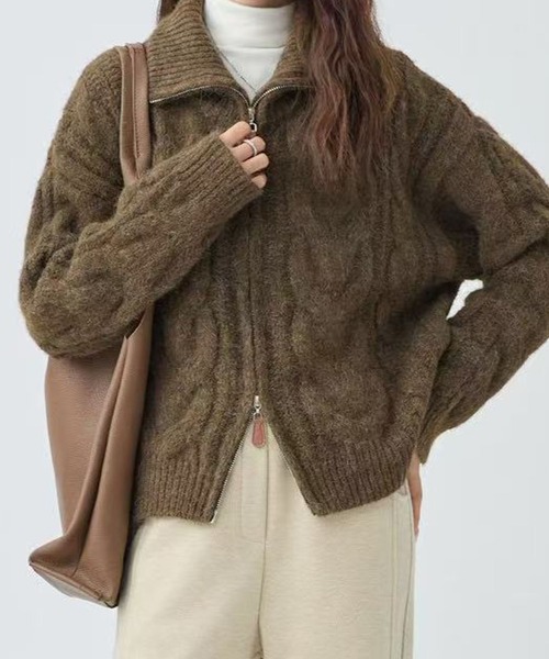 meJane（ミージェーン）の「ダブルジップ ケーブルニットカーディガン（カーディガン/ボレロ・レディース・グレー/モカ/ライトベージュ・FREE）」の8枚目の写真