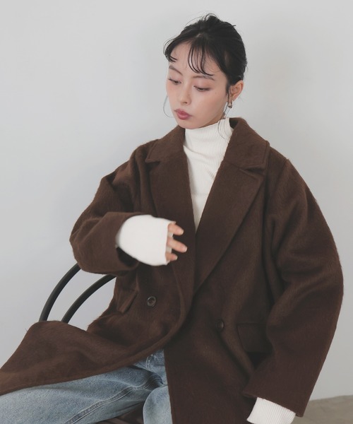 LIAN（リアン）の「シャギーダブルロングコート（チェスターコート・レディース・ベージュ/ブラウン/アイボリー/ブラック/チャコールグレー・FREE）」の16枚目の写真