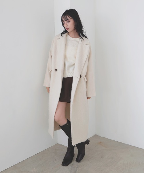 LIAN（リアン）の「シャギーダブルロングコート（チェスターコート・レディース・ベージュ/ブラウン/アイボリー/ブラック/チャコールグレー・FREE）」の12枚目の写真