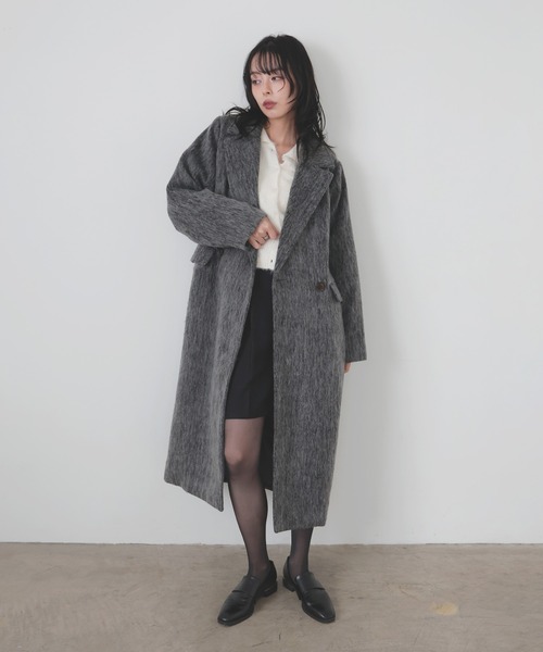 LIAN（リアン）の「シャギーダブルロングコート（チェスターコート・レディース・ベージュ/ブラウン/アイボリー/ブラック/チャコールグレー・FREE）」の8枚目の写真